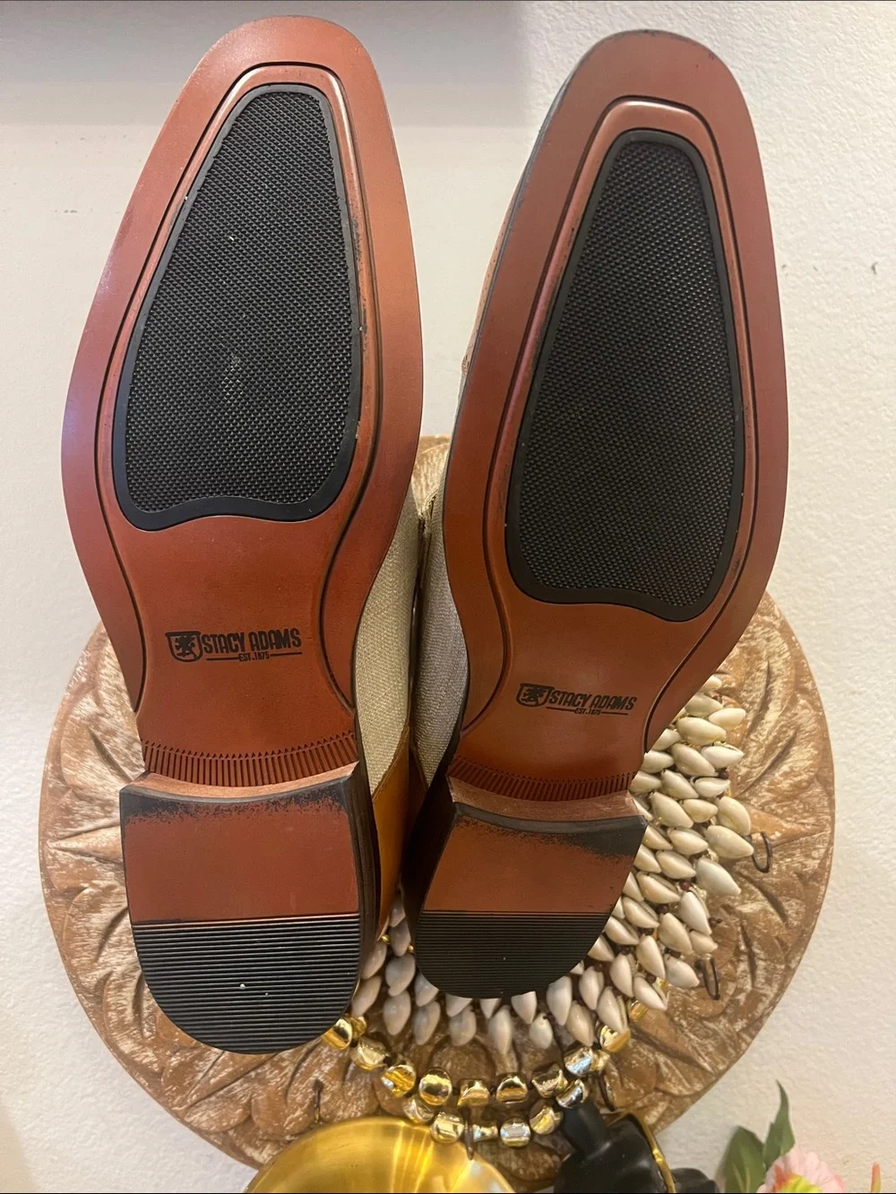 Stacy Adams Harper Double Monk-Strap Cognac Beige Leather & Canvas Shoes:Size 11